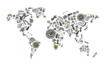 Draw a map of the world made up of spare parts