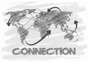 Hand drawn vector world map connection