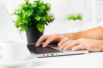 Cropped shot of a man's hands using a laptop at home