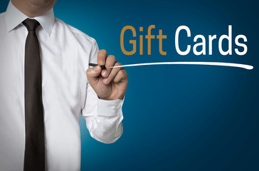 Gift cards is written by businessman background concept