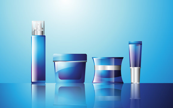 Cosmetic package mock-up sleek blue and silver