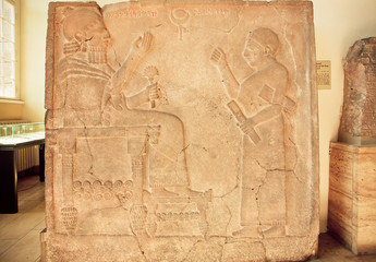 Hittite art, relief with King Bar-Rakib sitting on the throne, 750 BC