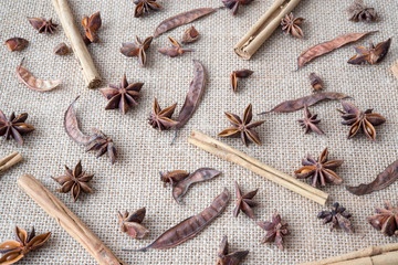 anise and cinnamon on cloth