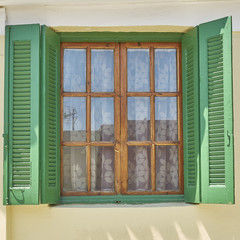 Athens Greece, pictoresque window in Plaka old neighborhood