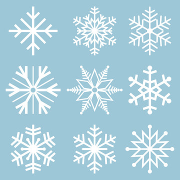 Snowflake icons. Snowflake Vectors. Snowflakes set. Background for winter and christmas theme. Vector illustration. EPS10.