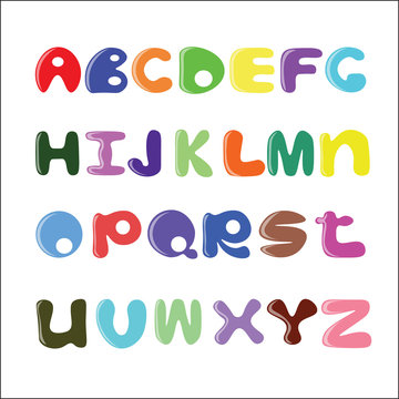 Funny cartoon alphabet, round letters.