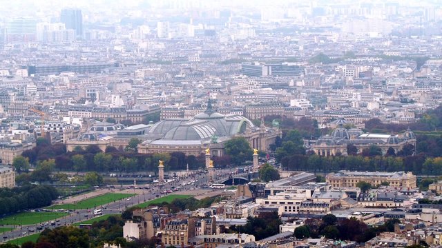 Paris, aerial view of Grand Palais and pont Alexandre iii with zoom in