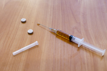 Syringe on a table