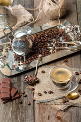 Espresso glass cup with coffee bean