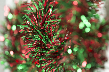 Green and red Christmas tinsel