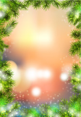Fototapeta na wymiar Christmas Frame with christmas tree branch