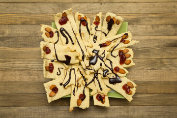 group shortbread cookies with jam and  nuts