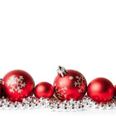 red christmas balls on white