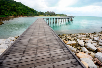 wood bridge over the sea, beautiful