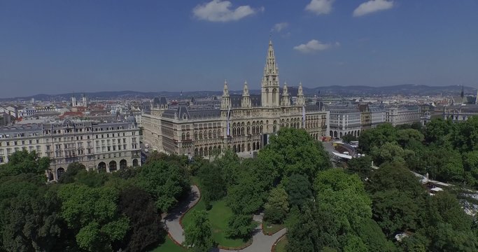 Rathaus Vienna-Town Hall & Rathauspark. Aerial View. The present Vienna City Hall (Rathaus) in Austria.