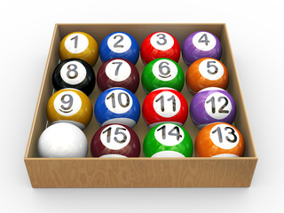 3d box of billiard pool balls