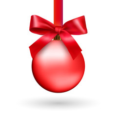 red Christmas ball with ribbon and a bow