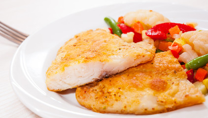 Fried fish fillet and Mixed vegetables