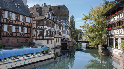 Historical centre of Strasbourg Little France area and touristic boat.