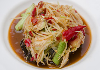 Close-up Famous Thai food, papaya salad or what we called 