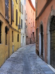 Medieval street in Brescia, Italy.