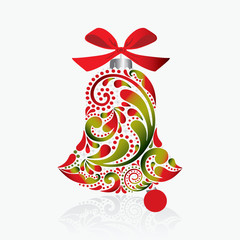 Print. Christmas bell of the leaf pattern. Isolated object.