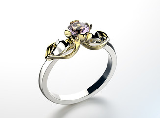 Gold Ring with Diamond. Jewelry background