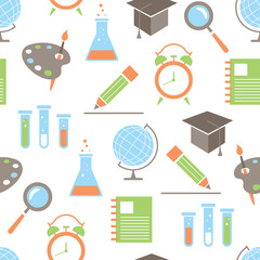 vector seamless pattern with flat school icons