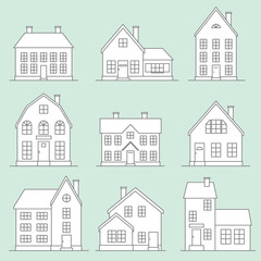 vector thin line houses icons set