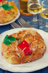 Christmas cake on blue background