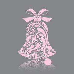 Print. Pink christmas bell of the leaf pattern. Isolated object.