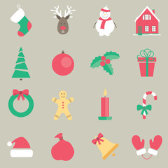 vector set with Christmas, New Year flat icons