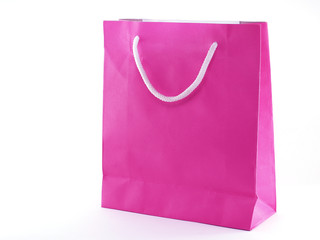 Paper bag, pink paper bag on white background