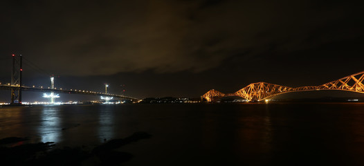 Forth Road and Rail Bridge by night Scotland