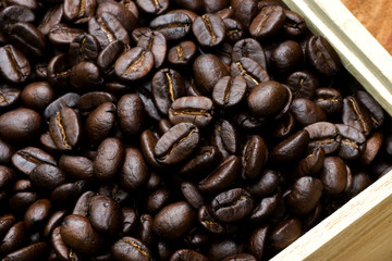 Coffee beans on the wooden