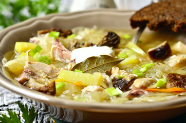 Russian sour cabbage soup (shchi).