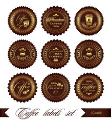 Coffee labels set, vector, in gold color