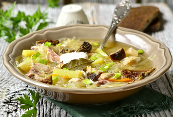 Russian sour cabbage soup (shchi).