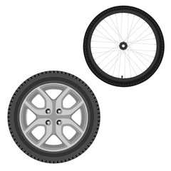 Obraz premium Car and bicycle wheel