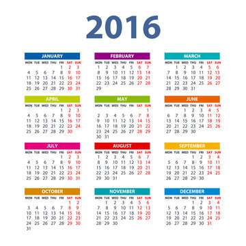 2016 Calendar - illustration vector color design