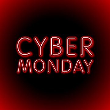 Vector cyber monday sale background. Vector illustration of embossed letters on blue and violet blurred background. text.