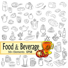 Vector Sketch Set of Foods and Drinks