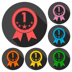 No 1 number icons set with long shadow