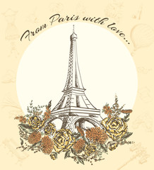 Typographical Retro Style Poster With Paris Symbols And Landmarks