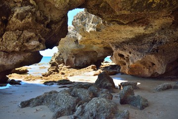 cave in the rocks off the coast of algarve in portugal