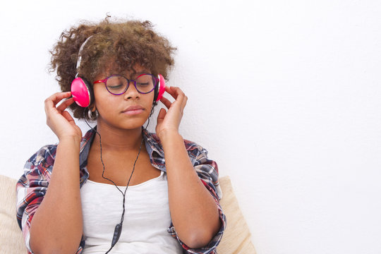 african american girl listening to music