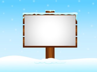 Winter background with blank sign in the snow