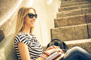 Student girl at staircase