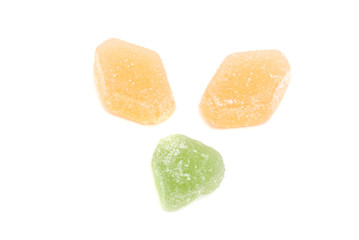 three sweet fruit candies