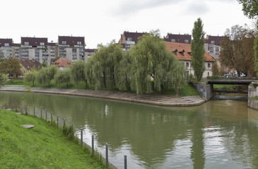 Fototapeta premium Confluence of Ljubljanica and Gradascica rivers in Ljubljana